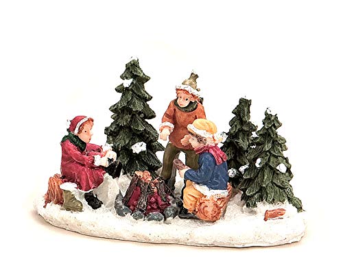meindekoartikel Weihnachtliche Miniatur-Figuren Winterwelt-Szene aus Poly B10 x T6 cm – Lagerfeuer von meindekoartikel