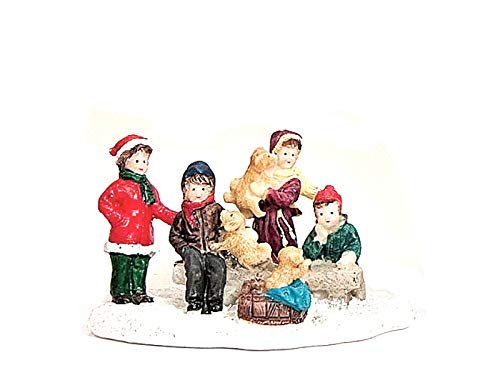 meindekoartikel Weihnachtliche Miniatur-Figuren Winterwelt-Szene aus Poly Höhe 7 cm – Kinder mit Babyhunden von meindekoartikel