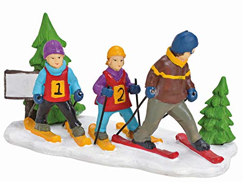 meindekoartikel Winterliche Miniatur Winterszene Lichthaus Winterwelt Figur - Ski Langlauf Gruppe - aus Poly (bunt) B12 x H6 x T6cm von meindekoartikel