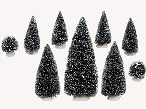 meindekoartikel Winterwelt Zubehör für Lichthaus Themenwelt - Baum-Set 9-teilig aus Kunststoff Verschiedene Größen Höhe 6-20 cm von meindekoartikel