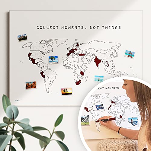 Weltkarte Reiserinnerung: "collect moments" - Reiseweltkarte zum ausmalen, Weltkarte zum pinnen - nachhaltig & handmade in Germany, Weltkarte zum rubbeln - ist out - Größe: 90x60cm von meine-weltkarte