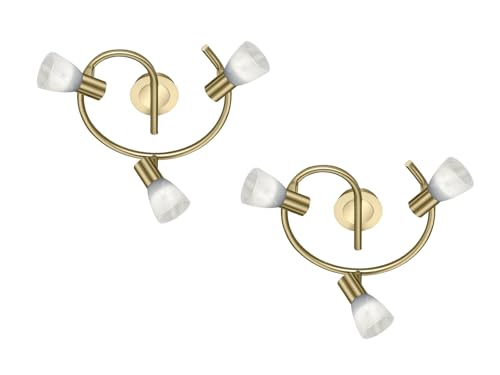 meineWunschleuchte 2er SET Deckenstrahler Rondell Messing 3-flammig mit Glasschirmen, Ø 30cm von meineWunschleuchte