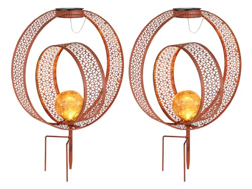 2er Set Solarleuchten mit Dekorstanzungen in Rostoptik & Glaskugel, H 42cm von meineWunschleuchte