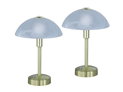 2er Set Tischleuchten Messing mit Alabaster Schirm und 4-Fach Touch Dimmer, Höhe 30cm von meineWunschleuchte