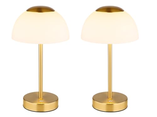 2er Set dimmbare Akku Tischleuchten per USB aufladbar, Messing Höhe 31cm von meineWunschleuchte