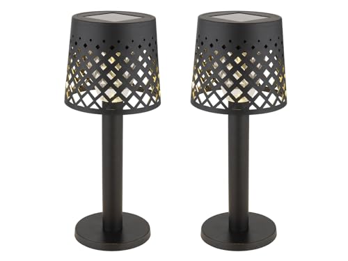 2er Set kleine Outdoor Solar Tischleuchten Gitterschirm Schwarz, Höhe 21cm von meineWunschleuchte