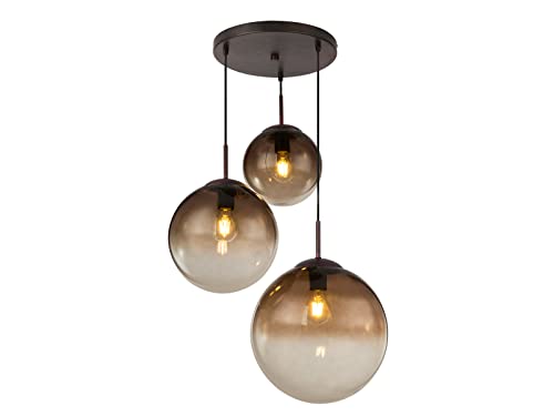 Ausgefallene Pendelleuchte 3-flammig mit Glaskugeln aus Amberglas von meineWunschleuchte