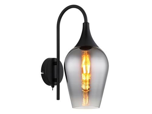 Ausgefallene Wandleuchte mit Schalter & Lampenschirm Rauchglas, Höhe 36cm von meineWunschleuchte