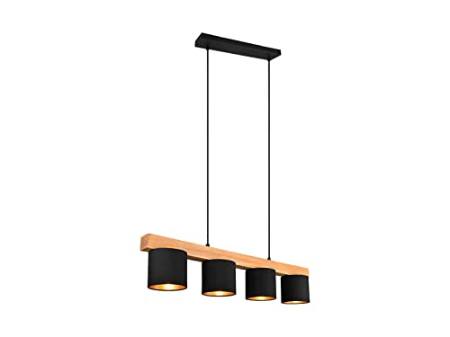 Dimmbare LED Balken Pendelleuchte 4 flammig, Holz & Stofflampenschirme Schwarz/Gold von meineWunschleuchte