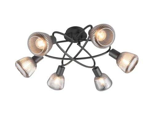 Große Deckenleuchte 6-flammig mit Glasschirmen Chrom bedampft, Ø59cm von meineWunschleuchte