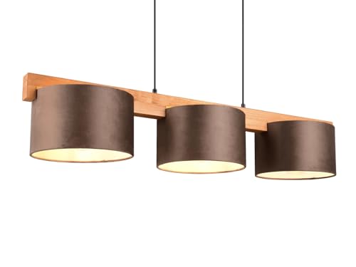 Holzbalken Pendelleuchte 3 flammig mit Samt Lampenschirmen in Braun, Breite 100cm Holzbalken Pendelleuchte 3 flammig mit Samt Lampenschirmen in Braun, Breite 100cm von meineWunschleuchte