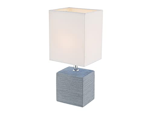Kleine LED Tischleuchte mit Keramikfuß und Stoffschirm Grau, Höhe 29cm von meineWunschleuchte