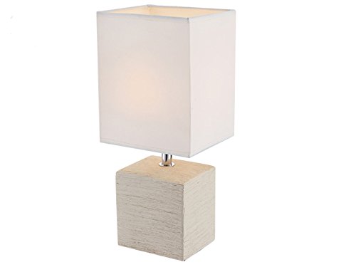 Kleine LED Tischleuchte mit Keramikfuß und Stoffschirm Weiß, Höhe 29cm von meineWunschleuchte