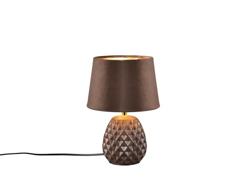 Kleine Retro Tischleuchte mit Keramikfuß und Samtschirm in Braun/Gold, Höhe 27cm von meineWunschleuchte