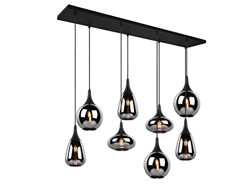 LED Balken Pendelleuchte 8 flammig Glas Chrom verspiegelt in Rauchglas Optik von meineWunschleuchte