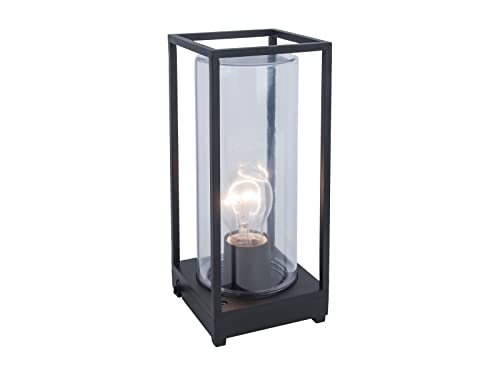 Moderne LED Außen Tischleuchte Laterne aus Aluminiumguss Schwarz mit transparentem Glas, Höhe 27,2 cm von meineWunschleuchte