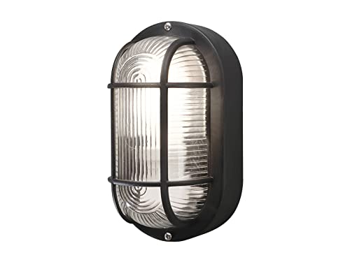 Ovale LED Kellerleuchte aus schwarzem Kunststoff mit Acrylglas, Höhe 20cm von meineWunschleuchte