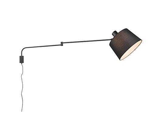 Schwenkbare Wandleuchte mit Gelenkarm & Stoffschirm in Schwarz, Ausladung bis 150cm von meineWunschleuchte