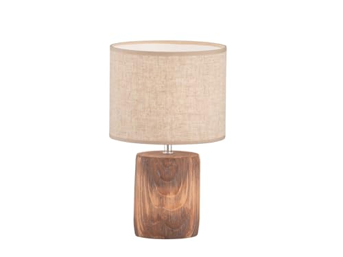 Tischlampe mit Leinenschirm Beige & Betonfuß Holzoptik, Höhe 35cm von meineWunschleuchte