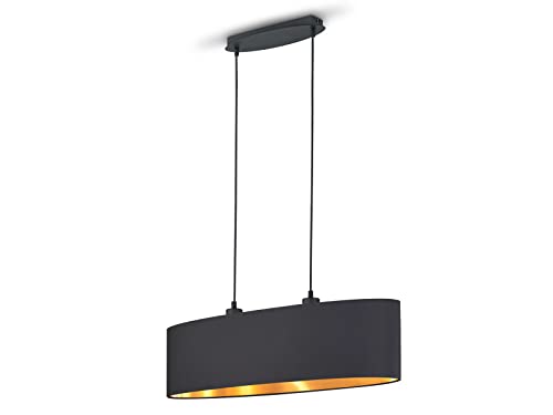 Zeitlose ovale Pendelleuchte mit Stoff Lampenschirm in Schwarz und innen Gold, Breite 80cm von meineWunschleuchte
