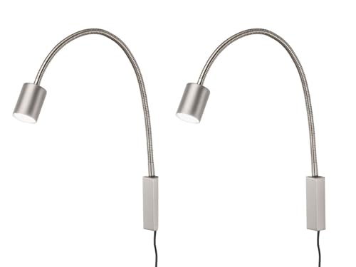 meineWunschleuchte 2er SET 2in1 Wandlampen & Bettlampen Silber, Schwanenhals Leselampen von meineWunschleuchte