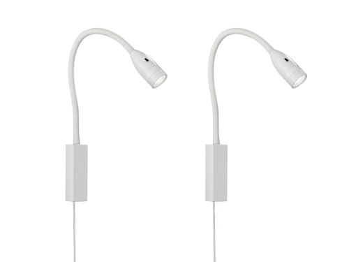 meineWunschleuchte 2er SET Leselampen für Bett- oder Wandmontage mit Kabel & Stecker, Weiß von meineWunschleuchte