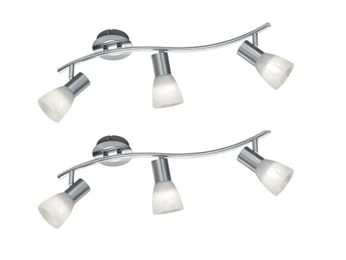 meineWunschleuchte 2er SET klassische Deckenstrahler Silber 3-flammig, Glasschirme Weiß, Breite 55cm von meineWunschleuchte