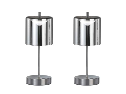 meineWunschleuchte 2er SET kabellose Tageslicht Tischlampen mit Touchdimmer - Silberfarben/Rauchglas - Höhe 34,5cm von meineWunschleuchte