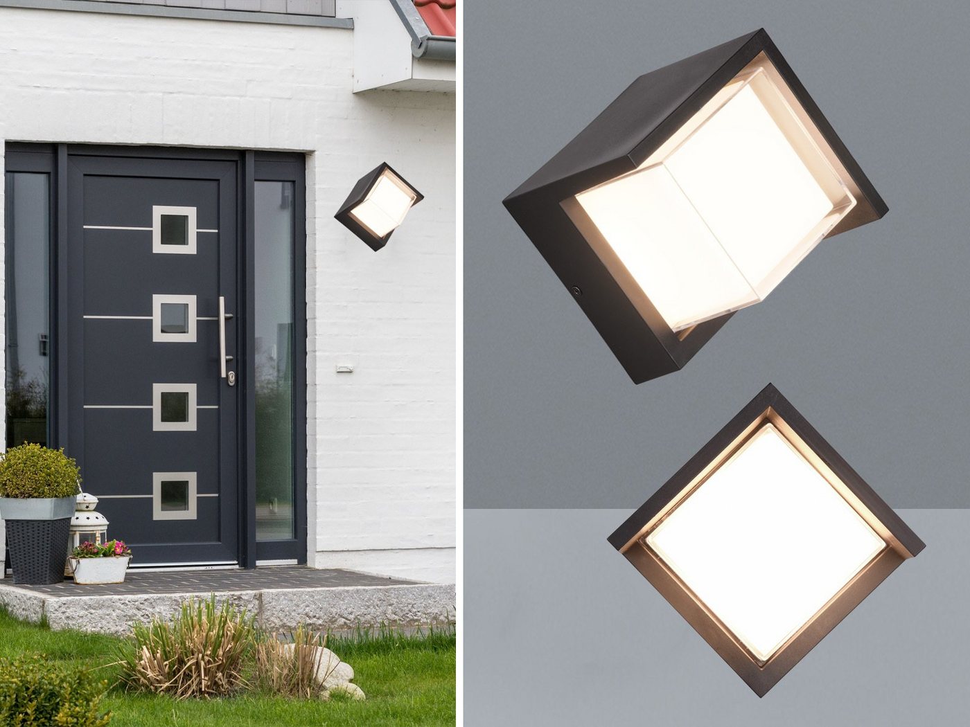 meineWunschleuchte Außen-Wandleuchte, LED fest integriert, Warmweiß, 2er-Set Fassadenbeleuchtung Haus-wand beleuchten, 15 x 15cm, IP 54 von meineWunschleuchte