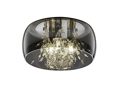 meineWunschleuchte Deckenleuchte Ø 34cm Glas Schirm Chrom verspiegelt in Rauchglas Optik mit Kristallbehang von meineWunschleuchte