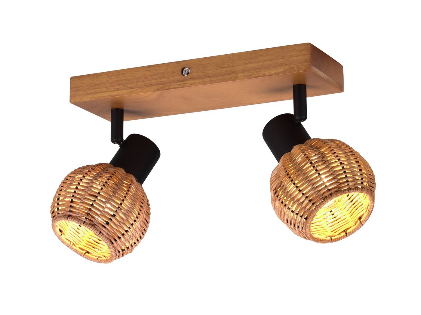 meineWunschleuchte Deckenspots, ohne Leuchtmittel, Holz-Lampe mit Rattan-Schirmen, Landhausstil Decken-Leuchte 2-flammig von meineWunschleuchte