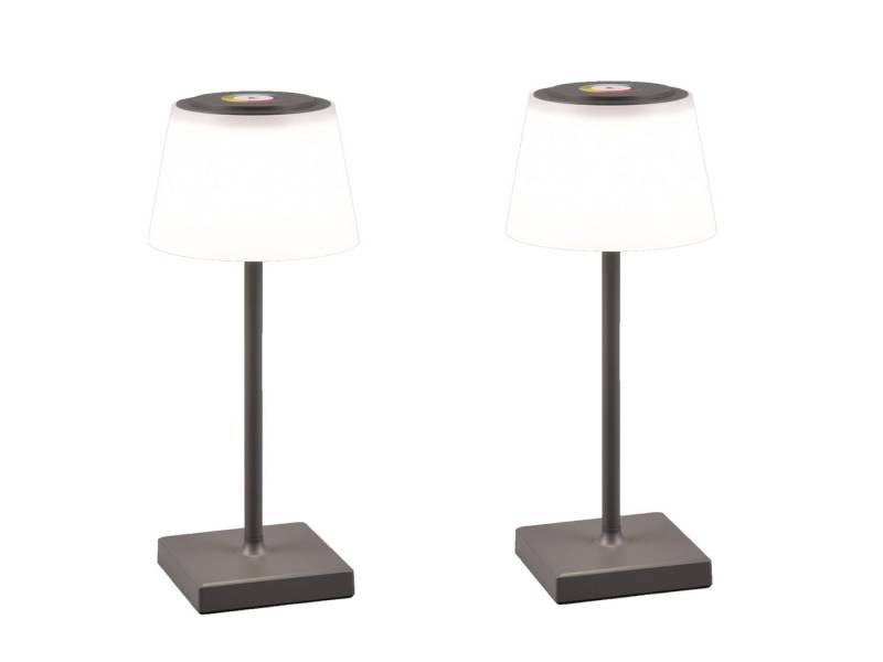 Reality Leuchten LED Außen-Tischleuchte, Dimmfunktion, LED fest integriert, Warmweiß - Neutralweiß, 2er SET kabellos, Akku per USB aufladbar, Touch-Dimmer & Farbwechsler von Reality Leuchten