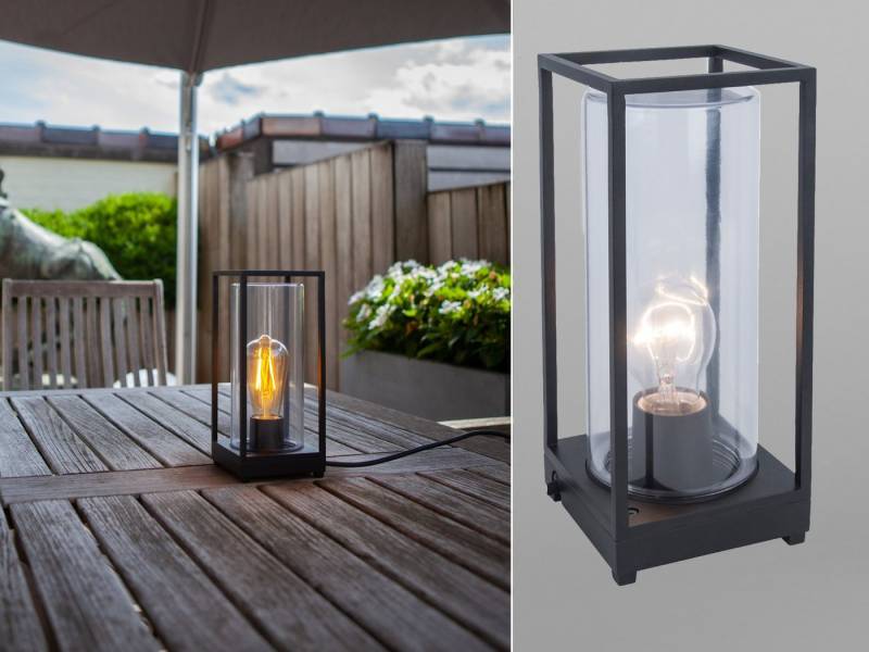 meineWunschleuchte LED Außen-Tischleuchte, LED wechselbar, Warmweiß, Outdoor Tisch-laterne für draußen, Landhausstil, Schwarz H: 27cm IP 44 von meineWunschleuchte