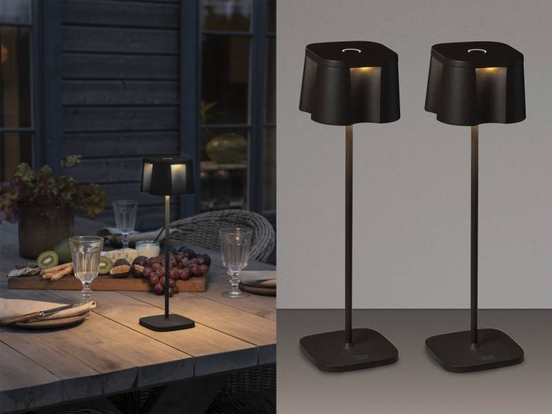 meineWunschleuchte LED Außen-Tischleuchte, USB-Ladefunktion, LED fest integriert, warmweiß, 2er Set Outdoor Kabel-los & ohne Strom Garten beleuchten, Höhe 36cm von meineWunschleuchte