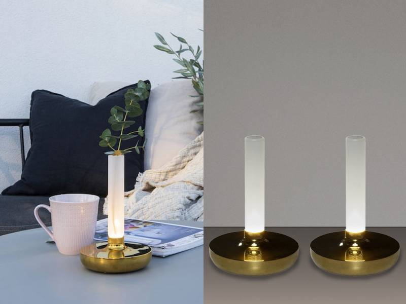 KONSTSMIDE LED Außen-Tischleuchte, USB-Ladefunktion, LED fest integriert, warmweiß, 2er Set Outdoor Tischlampe ohne Kabel & Strom, Gold-en Höhe 20cm von KONSTSMIDE