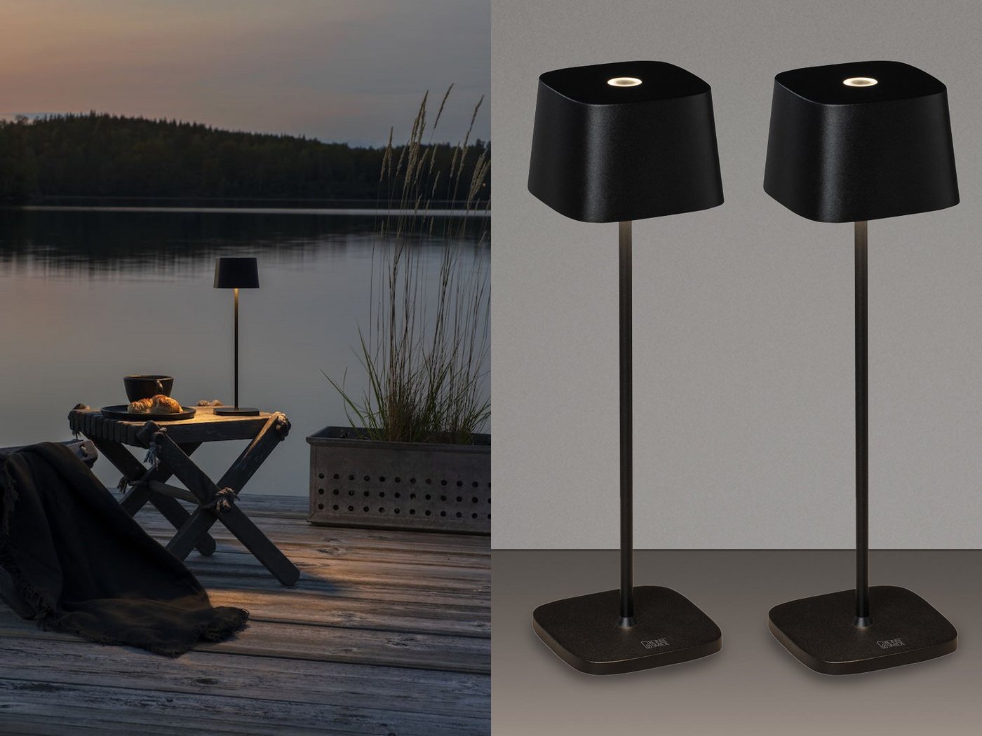 meineWunschleuchte LED Außen-Tischleuchte, USB-Ladefunktion, LED fest integriert, warmweiß, 2er Set Terrassenleuchten ohne Strom Akku kabellos mit Batterie H 36cm von meineWunschleuchte