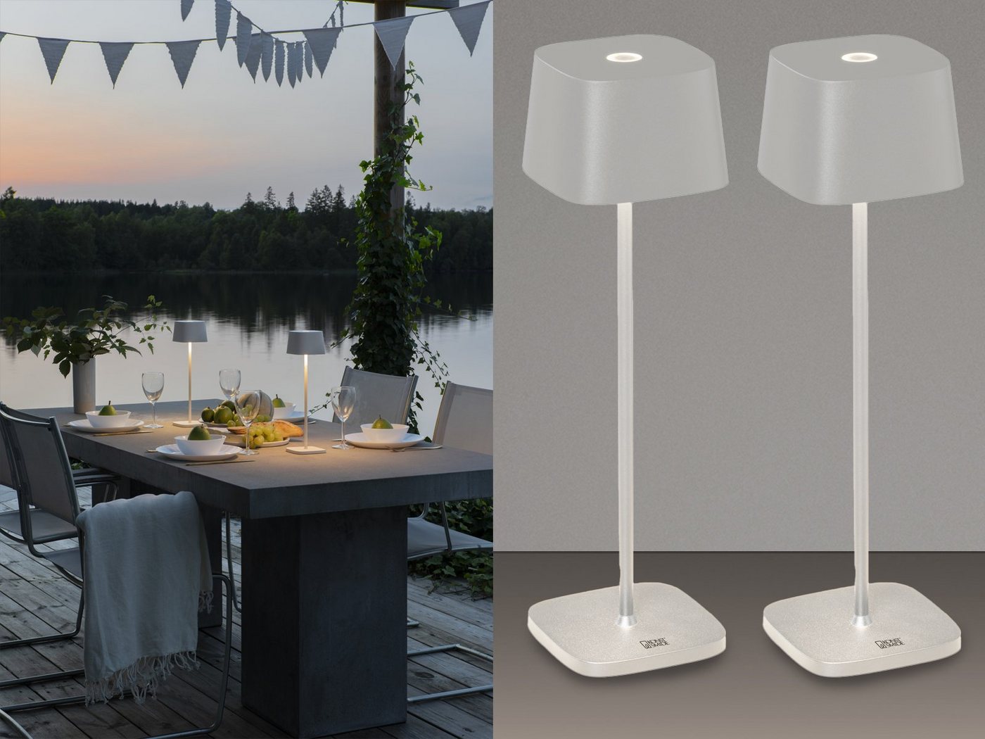 meineWunschleuchte LED Außen-Tischleuchte, USB-Ladefunktion, LED fest integriert, warmweiß, 2er Set ohne Strom, kabel-los Outdoor USB Akku mit Batterie, Höhe 36cm von meineWunschleuchte