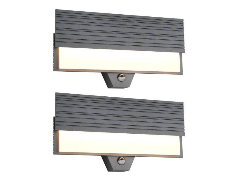TRIO Leuchten LED Außen-Wandleuchte, Bewegungsmelder, LED fest integriert, warmweiß, 2er Set Carport Fassaden-beleuchtung Hauswand Anthrazit, Breite 40cm von TRIO Leuchten