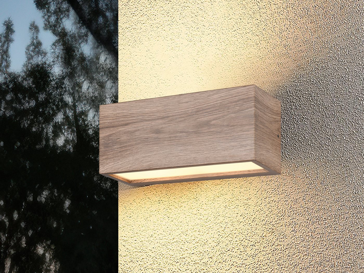 meineWunschleuchte LED Außen-Wandleuchte, LED wechselbar, Warmweiß, Außenleuchten Haus-wand, Fassadenbeleuchtung in Holzoptik, Breite 25cm von meineWunschleuchte