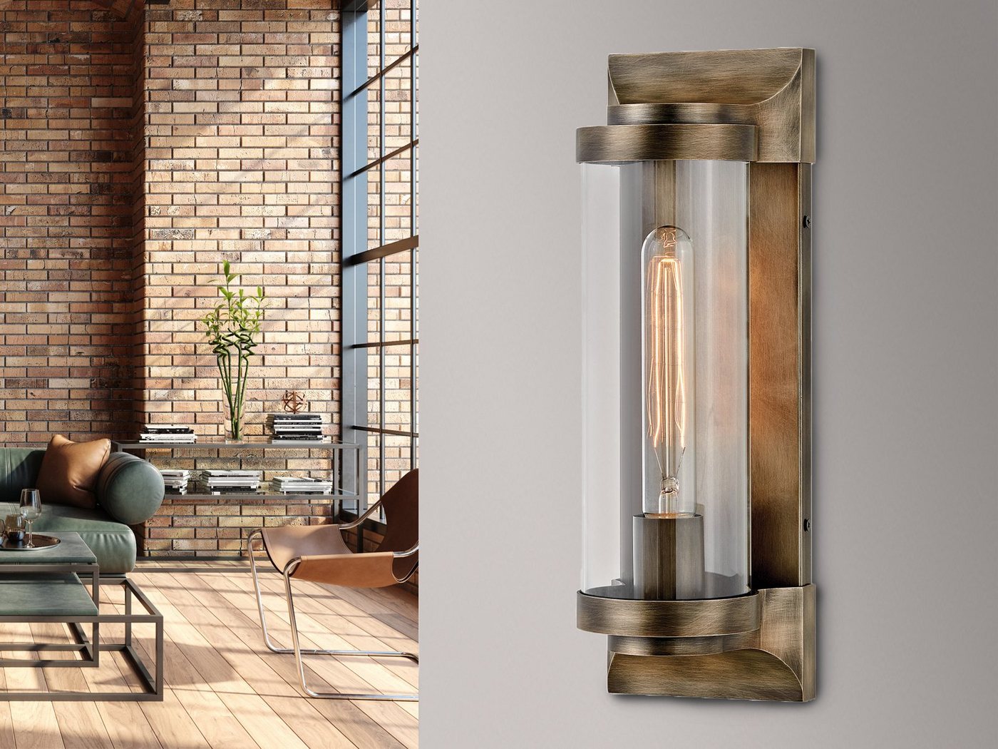 meineWunschleuchte LED Außen-Wandleuchte, LED wechselbar, warmweiß, Außen & Innen, Industrial Edison Style, Designer-lampen Bronze H 36cm von meineWunschleuchte