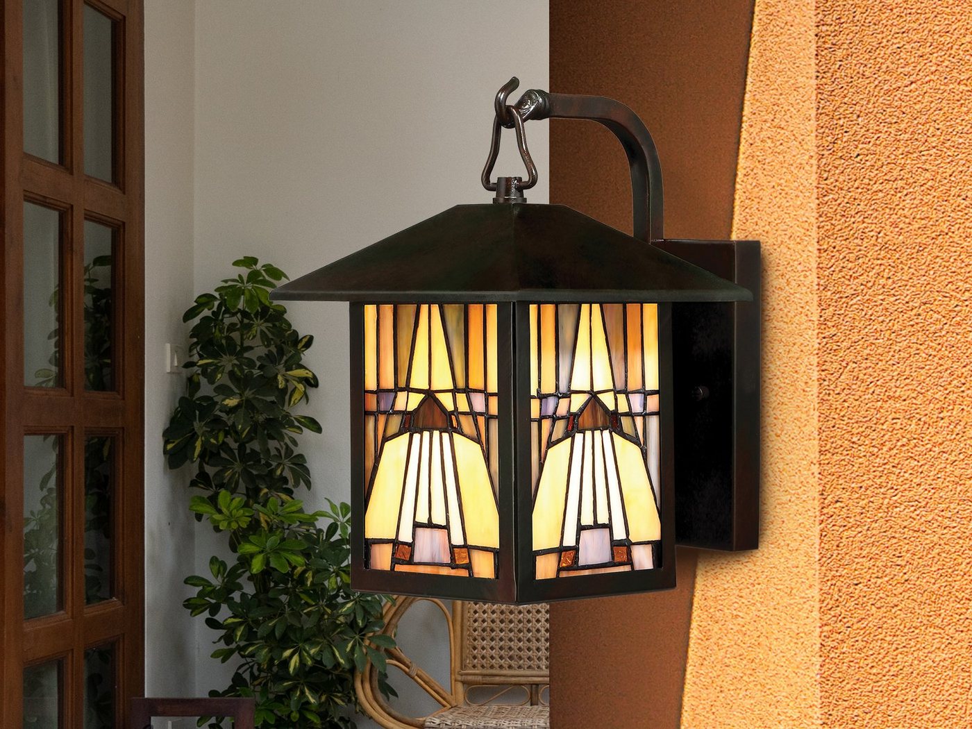 meineWunschleuchte LED Außen-Wandleuchte, LED wechselbar, warmweiß, Tiffany Lampe Landhausstil Fassade-nlampe Hauswand Wandlaterne, H 29cm von meineWunschleuchte