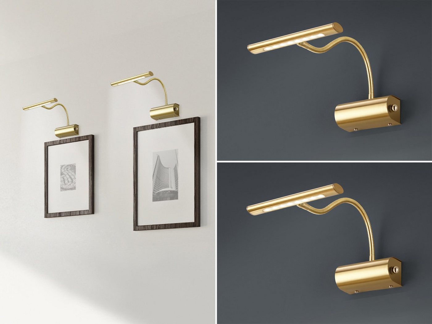 meineWunschleuchte LED Bilderleuchte, Dimmer, LED fest integriert, Warmweiß, innen, Bilderleuchte Bildbeleuchtung Flexarm dimmbar, Gold-en H 35cm von meineWunschleuchte