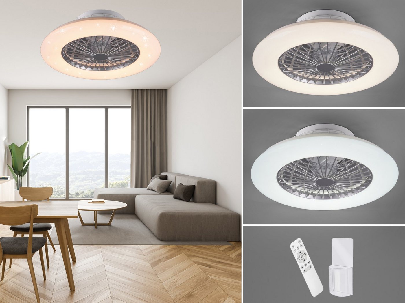 meineWunschleuchte LED Deckenleuchte, Dimmfunktion, LED fest integriert, 30 Watt, 2200 Lumen, 3000 - 6500 Kelvin, Lichtfarbe einstellbar, Decken-ventilator-en mit Licht, Deckenlüfter Sternenhimmel, Ø50cm von meineWunschleuchte