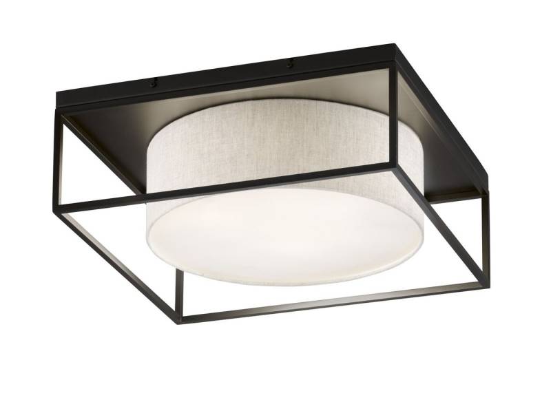 FISCHER & HONSEL LED Deckenleuchte, Dimmfunktion, LED wechselbar, Warmweiß, quadratisch 60x60cm groß, Schwarz mit Lampenschirm Leinen-Stoff Beige von FISCHER & HONSEL