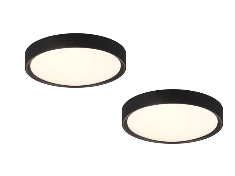 TRIO Leuchten LED Deckenleuchte, LED fest integriert, Warmweiß, 2erSet Badezimmerlampen Decke Badlampe für Gäste WC Schwarz IP44 Ø33cm von TRIO Leuchten