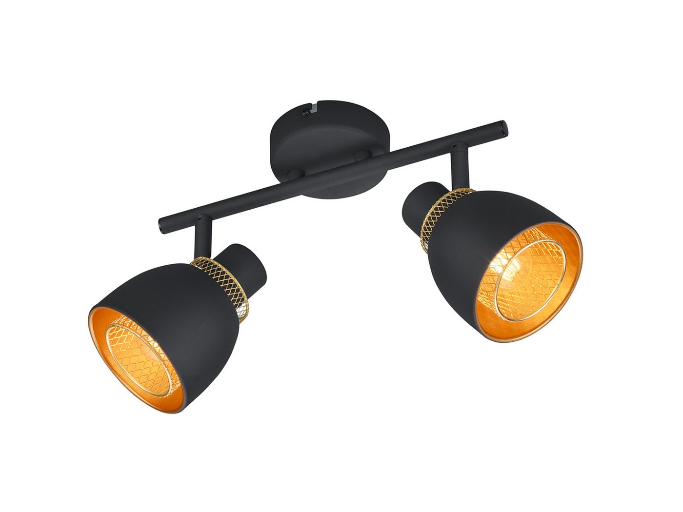 Reality Leuchten LED Deckenstrahler, Dimmfunktion, LED wechselbar, Warmweiß, Industrial Deckenlampe Lampenschirm Metall Schwarz Gitter Gold B: 28cm von Reality Leuchten