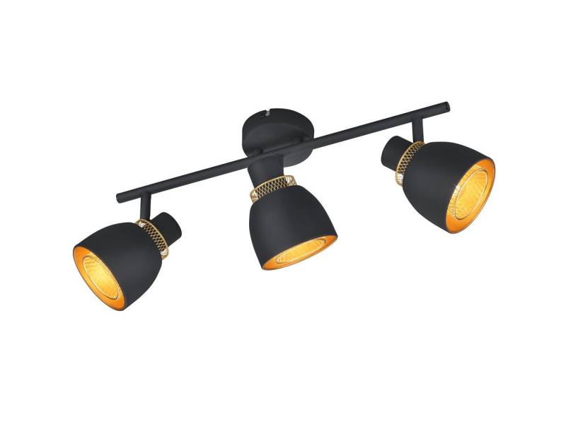 Reality Leuchten LED Deckenstrahler, Dimmfunktion, LED wechselbar, Warmweiß, Industrial Deckenlampe Lampenschirm Metall Schwarz Gitter Gold B: 45cm von Reality Leuchten
