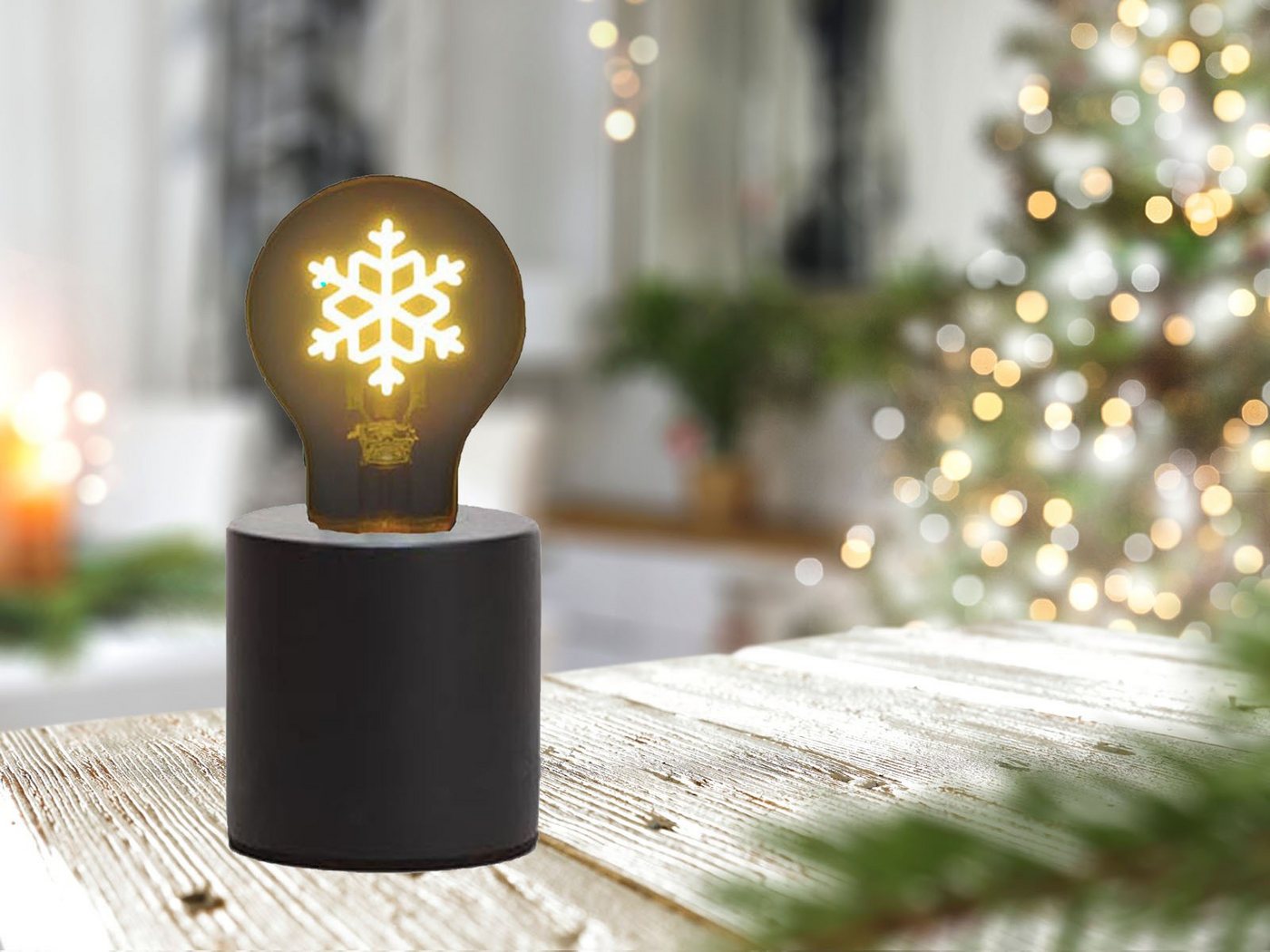 meineWunschleuchte LED Dekolicht, LED wechselbar, mit Glühbirne Schneeflocke Gold – ausgefallene Weihnachtsbeleuchtung von meineWunschleuchte