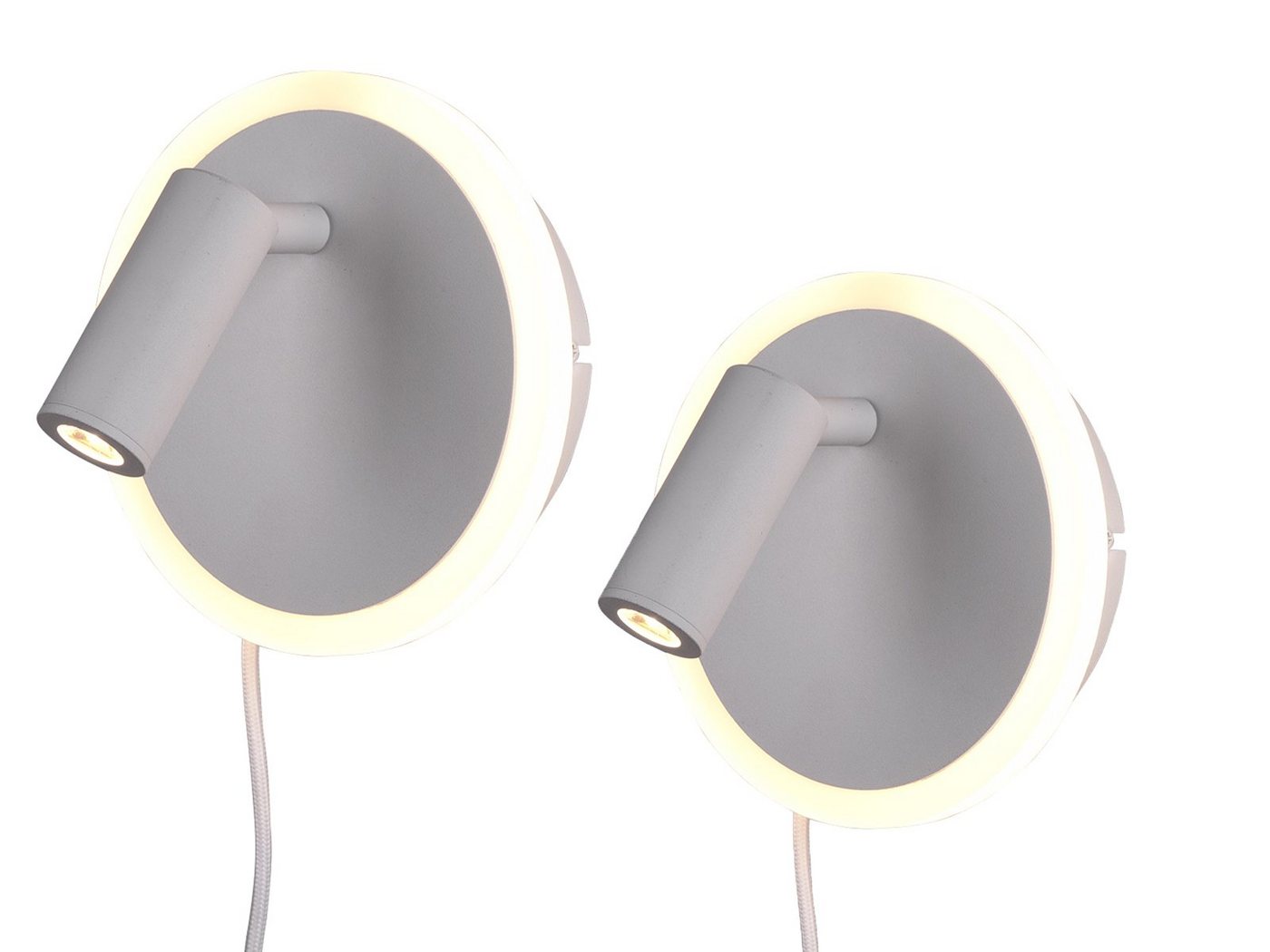 meineWunschleuchte LED Leselampe, LED fest integriert, Warmweiß, 2er Set innen mit Stecker und Schalter Leselampe Lichtspots Bett Ø15cm von meineWunschleuchte