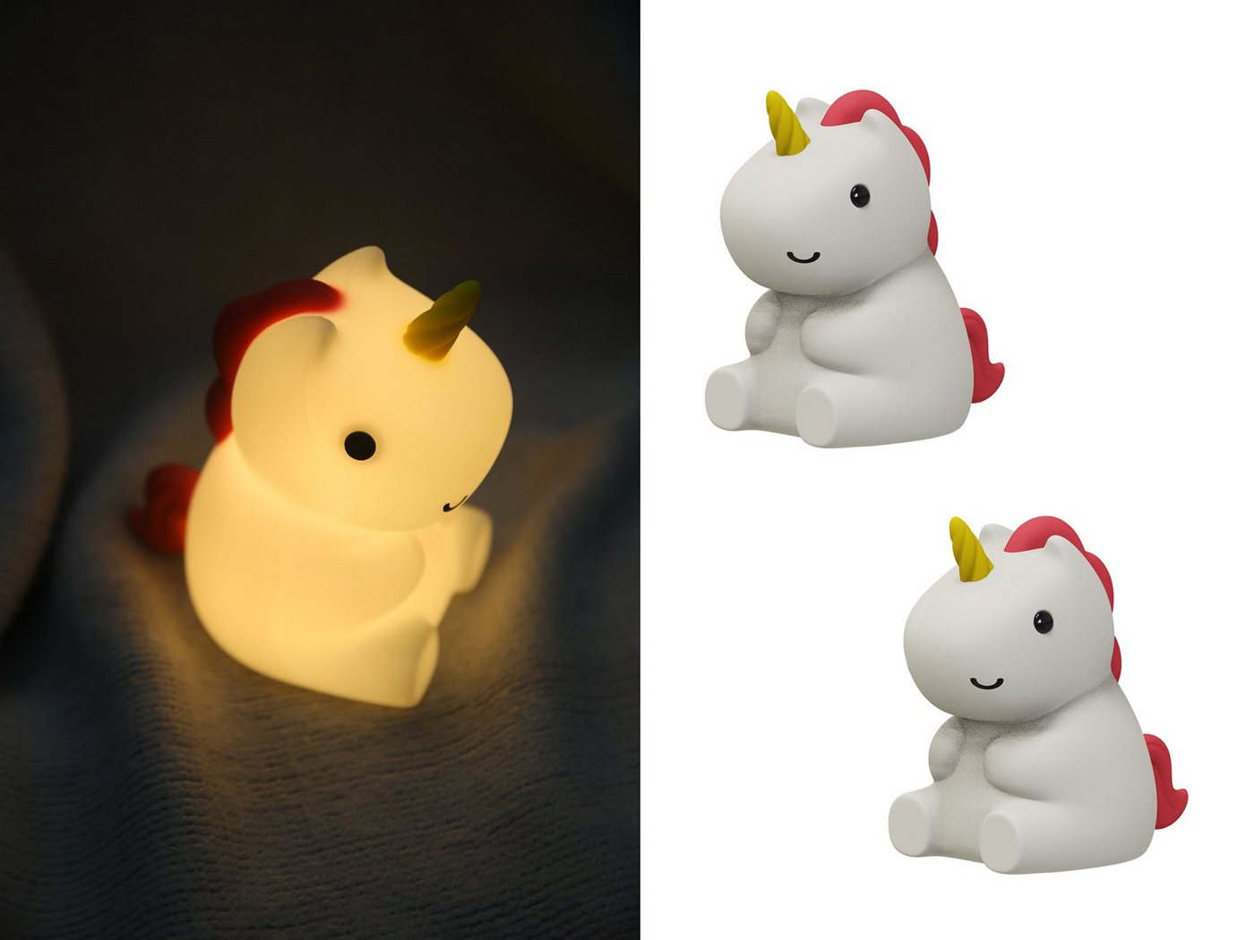 meineWunschleuchte LED Nachtlicht, USB-Ladefunktion, LED fest integriert, warmweiß, 2er Set Stilllicht dimmbar, Kinderzimmerleuchten Einhorn Höhe 13cm von meineWunschleuchte